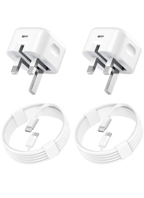 NEW 2-Pack USB Type-C Fast Charger for iPhone 15 and Samsung Galaxy – 20W UK Wall PD Adapter with USB-C to C Cable