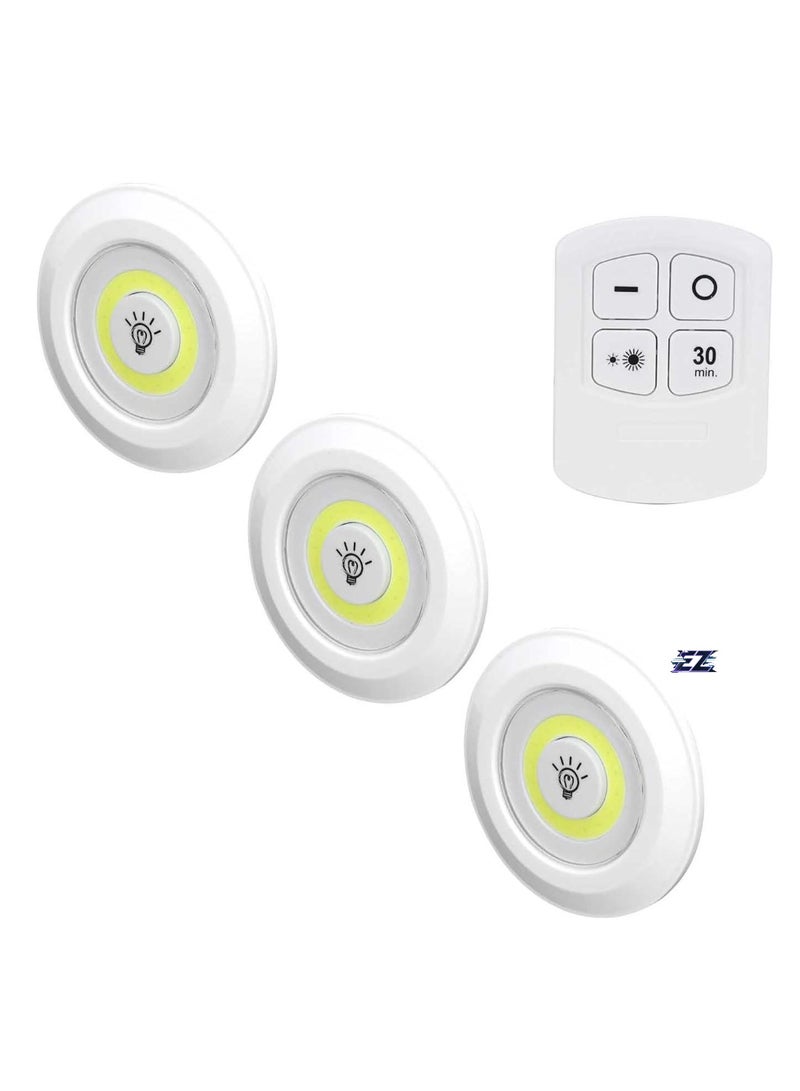 إلترازون مجموعة مصابيح LED COB الليلية - 3 قطع مصابيح قرص LED تعمل بالبطارية بدون أسلاك مع جهاز تحكم عن بعد، قابلة للتعتيم، سطوع قابل للتعديل، مصابيح ليلية بدون أسلاك لغرفة النوم، الممر، الخزانة، وأكثر - Image 1