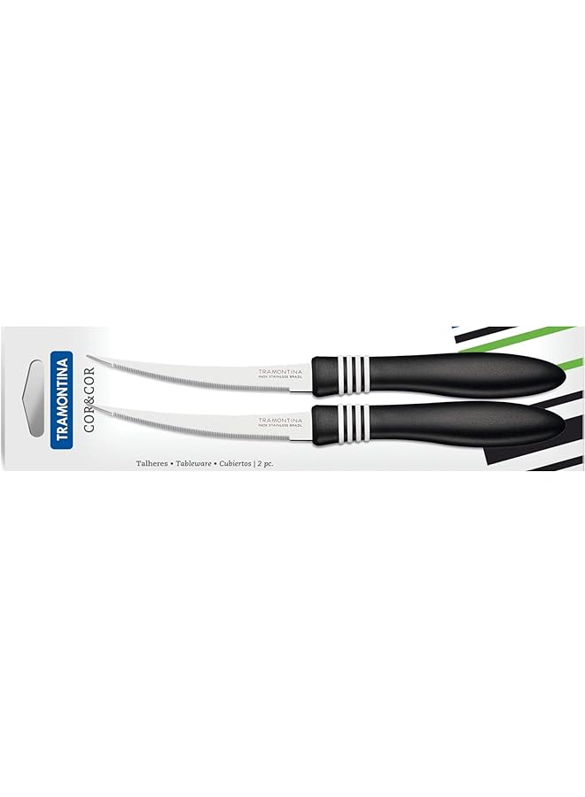 TRAMONTINA Cor And Cor 2 Pieces Tomato Knife Set With Stainless Steel Blade And Black Polypropylene Handle  - Image 1