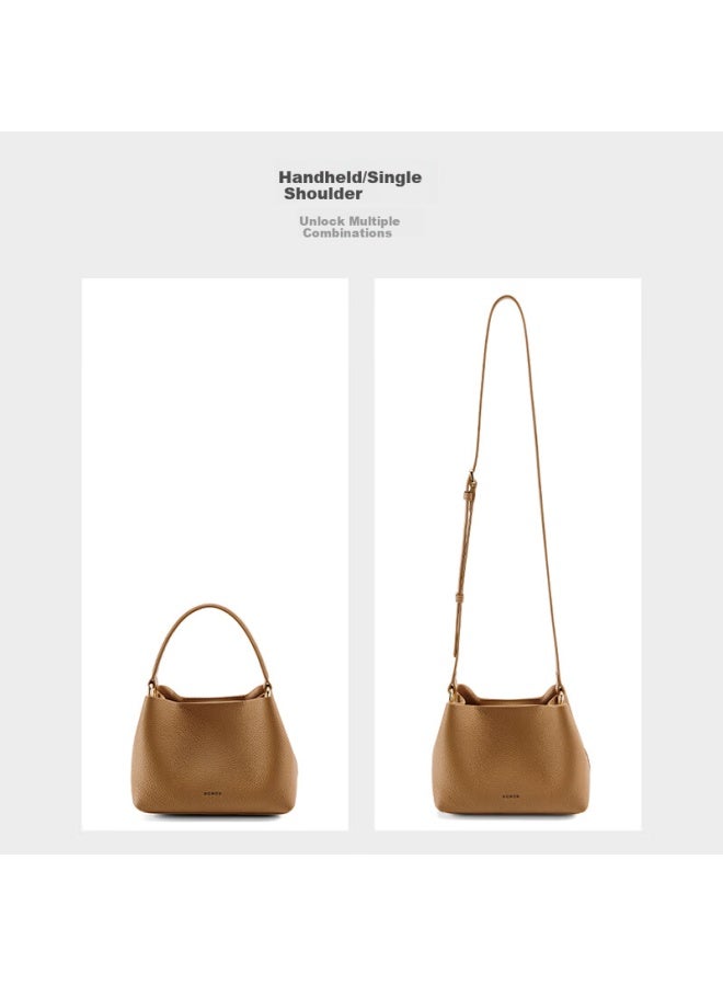 Hongu Women's Cowhide Leather Fashion Shoulder Handbag Crossbody Bag Bucket Bag 38 Festival Gift - Image 2