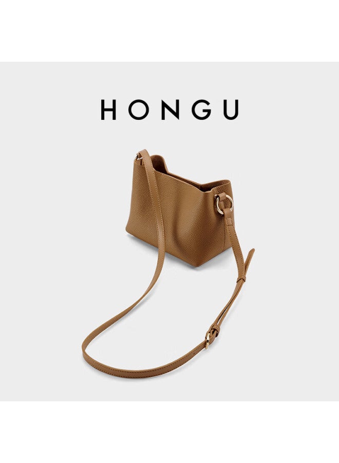 Hongu Women's Cowhide Leather Fashion Shoulder Handbag Crossbody Bag Bucket Bag 38 Festival Gift - Image 3