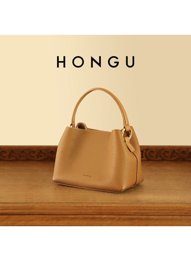 Hongu Women's Cowhide Leather Fashion Shoulder Handbag Crossbody Bag Bucket Bag 38 Festival Gift - Image 4