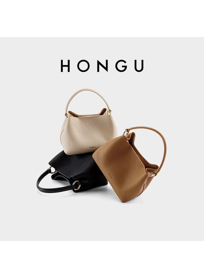 Hongu Women's Cowhide Leather Fashion Shoulder Handbag Crossbody Bag Bucket Bag 38 Festival Gift - Image 1