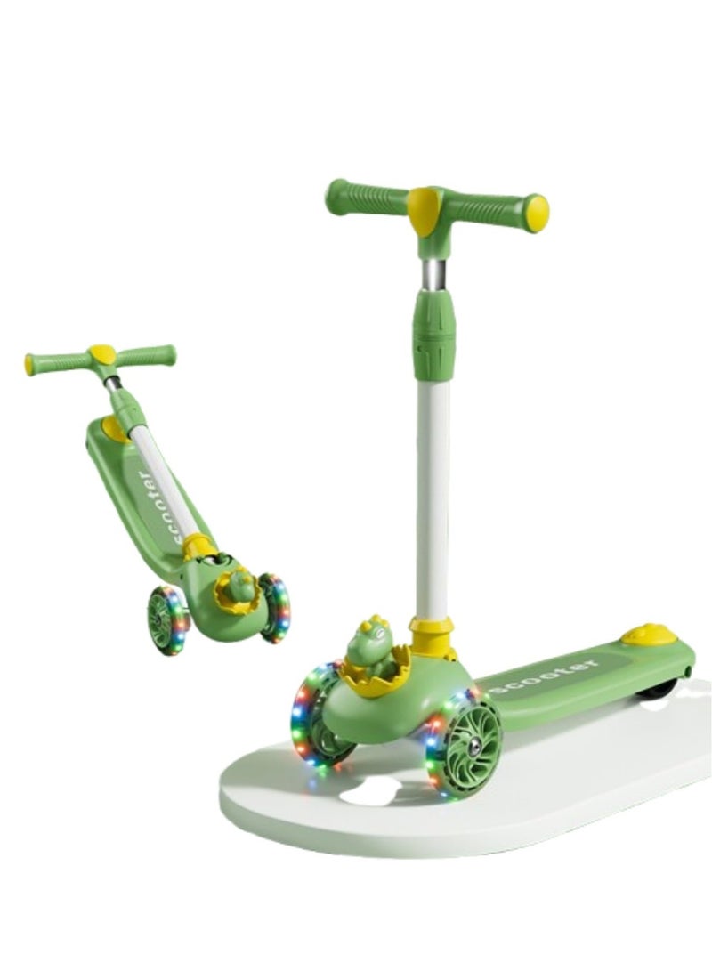 3 Wheel Scooter for Kids - Foldable & Unbreakable, 2-in-1 Kick Scooter with Music and Lights, Adjustable Height, Wide Deck, Flashing Wheel Light (Green)  - Image 1