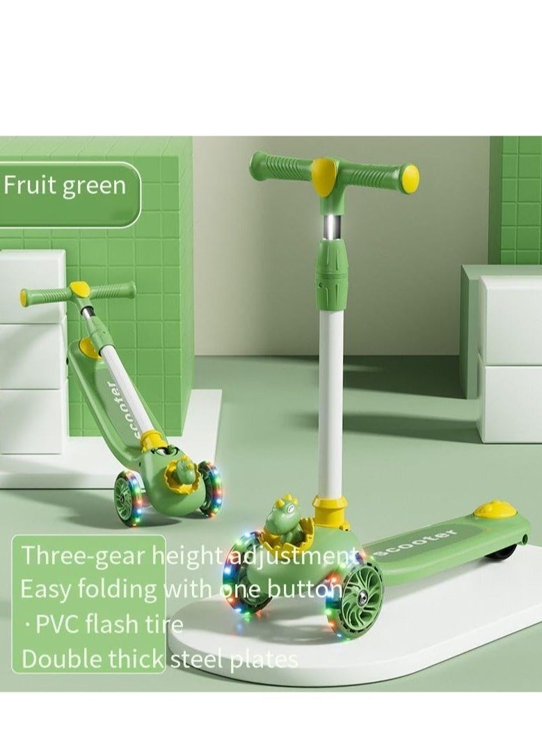 3 Wheel Scooter for Kids - Foldable & Unbreakable, 2-in-1 Kick Scooter with Music and Lights, Adjustable Height, Wide Deck, Flashing Wheel Light (Green)  - Image 2