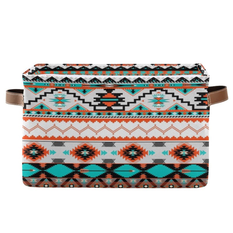 BOKEKANG Ethnic Aztec Print Storage Basket Native American Storage Bin Collapsible Retro Tribal Navajo Large Storage Baskets with Leather Handles Storage Cube Box Organizer for Closet Toys Clothes Basket1PC - Image 2