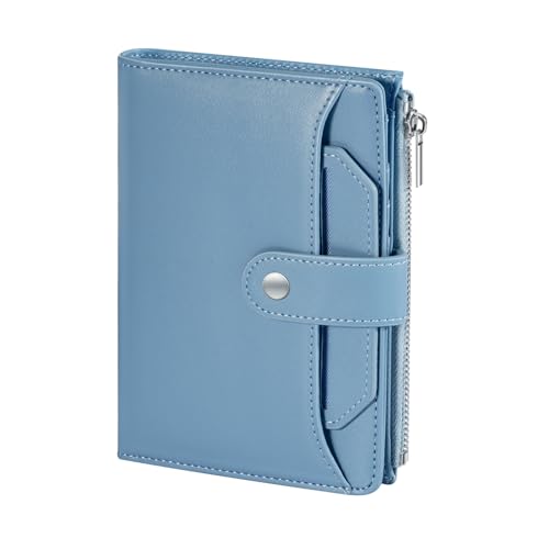 Dadanism RFID Passport Holder for Travel, Pu Leather Passport Wallet Cover with Card Holders, SIM Slots, Zippered Coin Pocket and Cash Slot, Slim Compact Travel Wallet for Women, Blue - Image 1