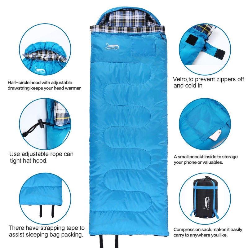 DESERT & FOX Cotton Flannel Sleeping Bags with Pillow, 4 Season Warm & Cold Weather Envelope Compression Sack, Lightweight & Portable Backpacking Sleeping Bag for Outdoor Camping, Hiking, Traveling - Image 3