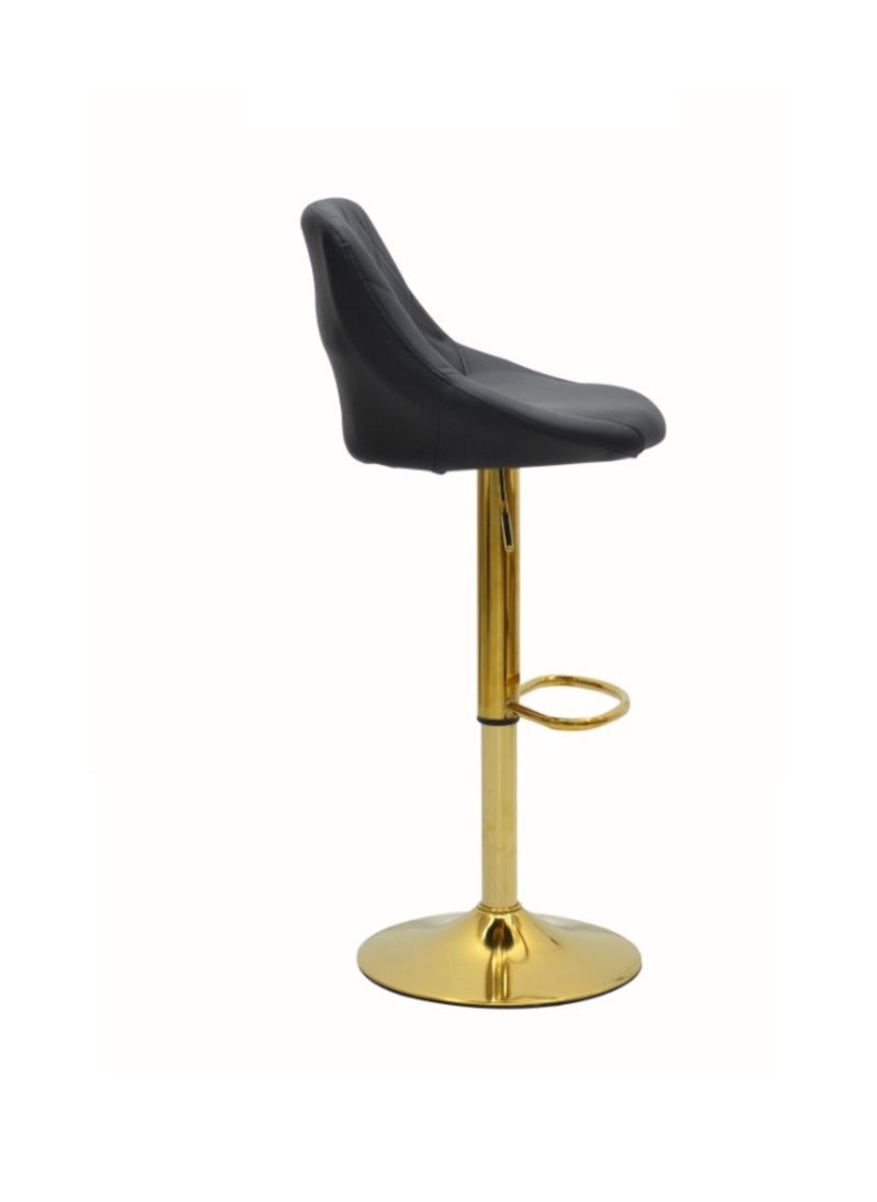 KARNAK 2-Pieces Bar Stools Modern Pu Leather Adjustable Swivel Barstools, Armless & Hydraulic Kitchen Counter Bar Stool Synthetic Leather Extra Height Barstool With Back Color (Black & Gold)  - Image 3