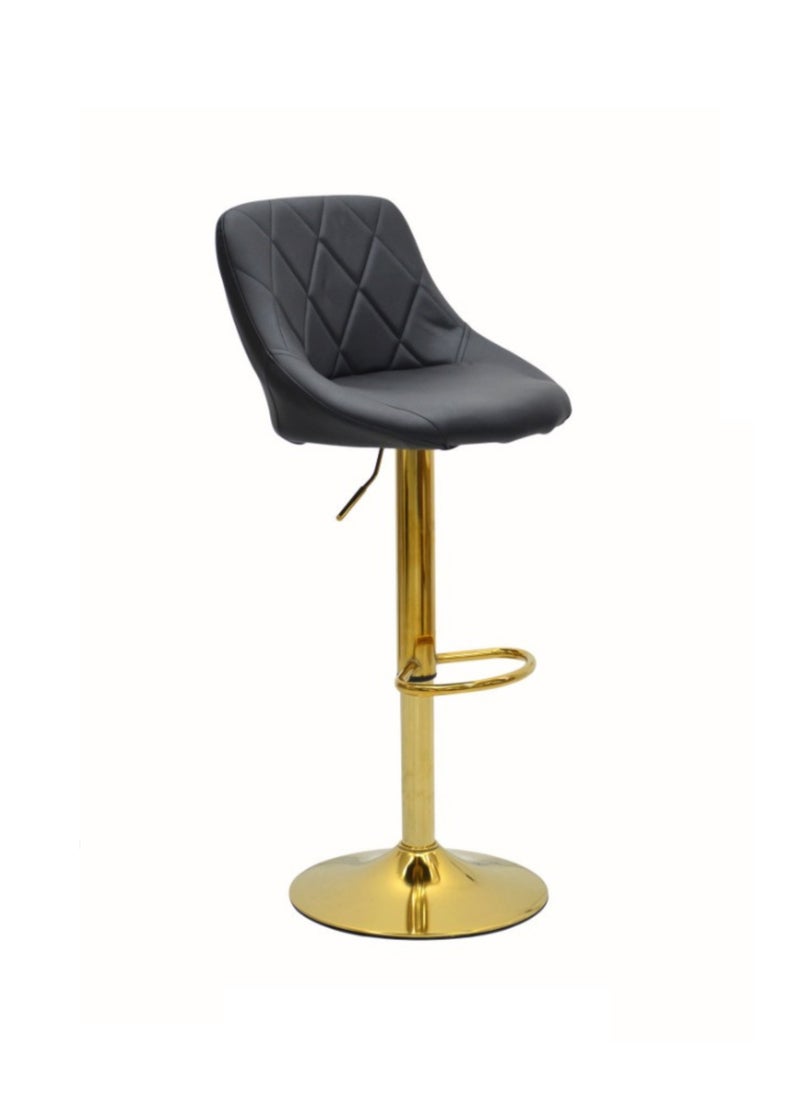 KARNAK 2-Pieces Bar Stools Modern Pu Leather Adjustable Swivel Barstools, Armless & Hydraulic Kitchen Counter Bar Stool Synthetic Leather Extra Height Barstool With Back Color (Black & Gold)  - Image 2