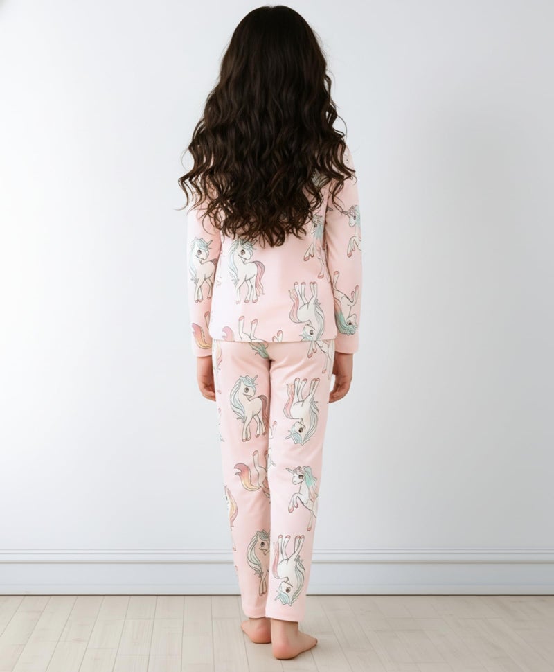 ANTHRILO Summer Pyjama Set for Girls | 100% Cotton, Skin Friendly Fabric | Pyjama Set for Girls | Casual Wear | Unicorn Star Long Sleeve Pyjama Set - Pink 10-12 Years - Image 4