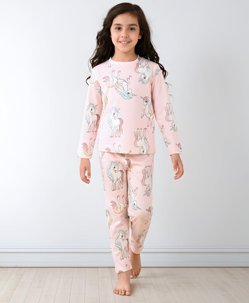 ANTHRILO Summer Pyjama Set for Girls | 100% Cotton, Skin Friendly Fabric | Pyjama Set for Girls | Casual Wear | Unicorn Star Long Sleeve Pyjama Set - Pink 10-12 Years - Image 2