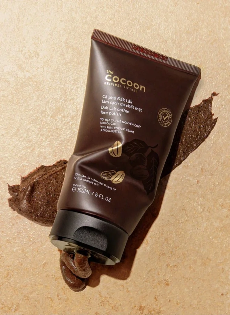 The Cocoon Original Vietnam  Dak Lak Coffee Face Scrub & Face Polish 150ml. Natural Coffee Face Exfoliator for Glowing Skin | Deep Pore Cleansing Facial Scrub with Cocoa Butter, Shea Butter & Vitamin E | Brightening Coffee Face Exfoliating Scrub  | Best Price UAE