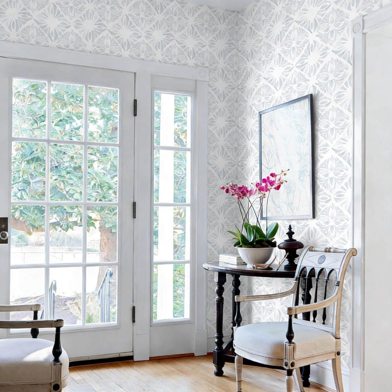 Fiula Blue Wallpaper Coastal Peel and Stick Wallpaper Boho 78.7"x17.3" Blue and White Wall Paper Geometric Contact Paper Textured Removable Vinyl Waterproof for Bathroom Bedroom Farmhouse Kitchen - Image 2