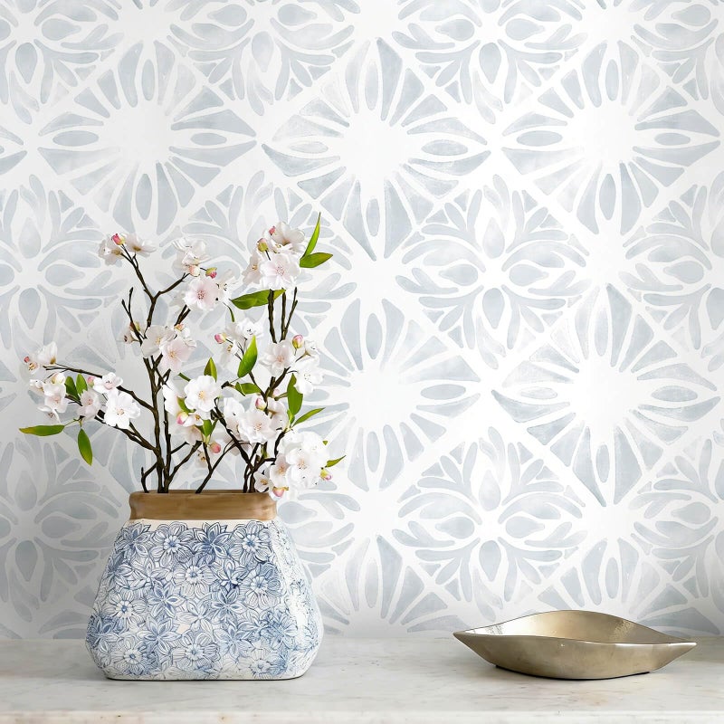 Fiula Blue Wallpaper Coastal Peel and Stick Wallpaper Boho 78.7"x17.3" Blue and White Wall Paper Geometric Contact Paper Textured Removable Vinyl Waterproof for Bathroom Bedroom Farmhouse Kitchen - Image 1