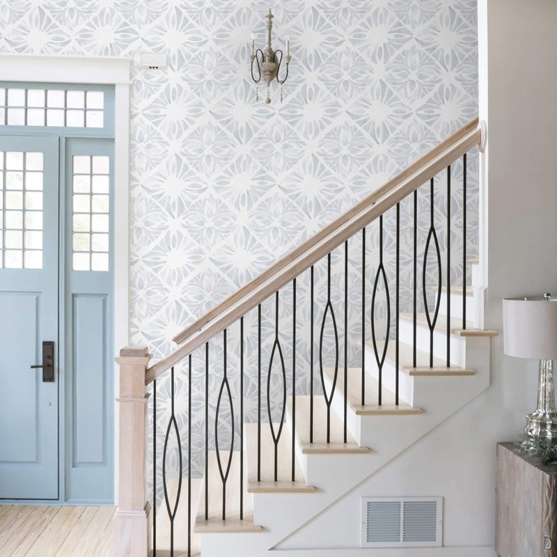 Fiula Blue Wallpaper Coastal Peel and Stick Wallpaper Boho 78.7"x17.3" Blue and White Wall Paper Geometric Contact Paper Textured Removable Vinyl Waterproof for Bathroom Bedroom Farmhouse Kitchen - Image 5