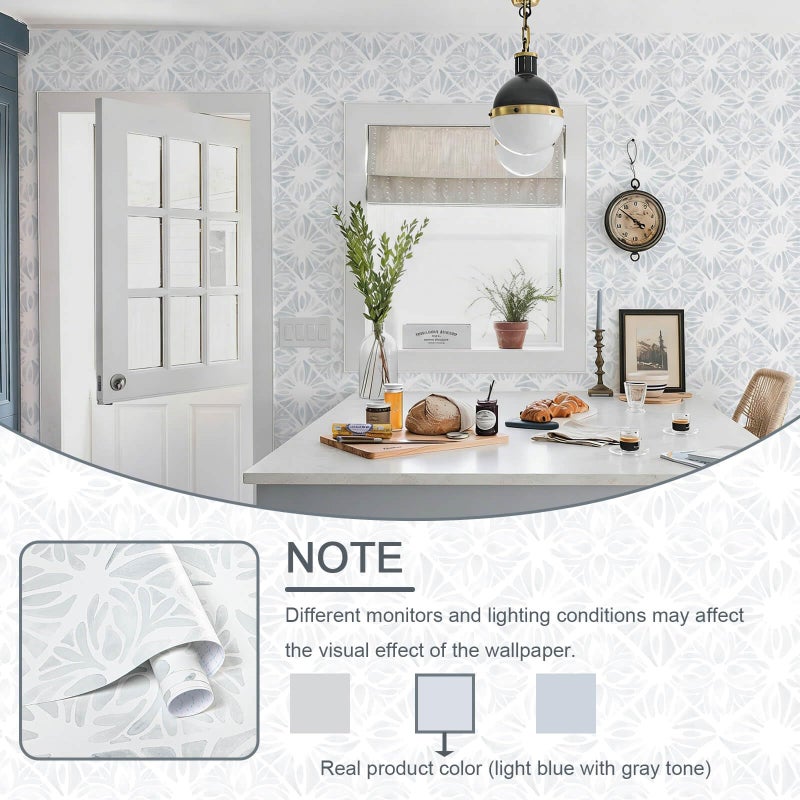 Fiula Blue Wallpaper Coastal Peel and Stick Wallpaper Boho 78.7"x17.3" Blue and White Wall Paper Geometric Contact Paper Textured Removable Vinyl Waterproof for Bathroom Bedroom Farmhouse Kitchen - Image 3
