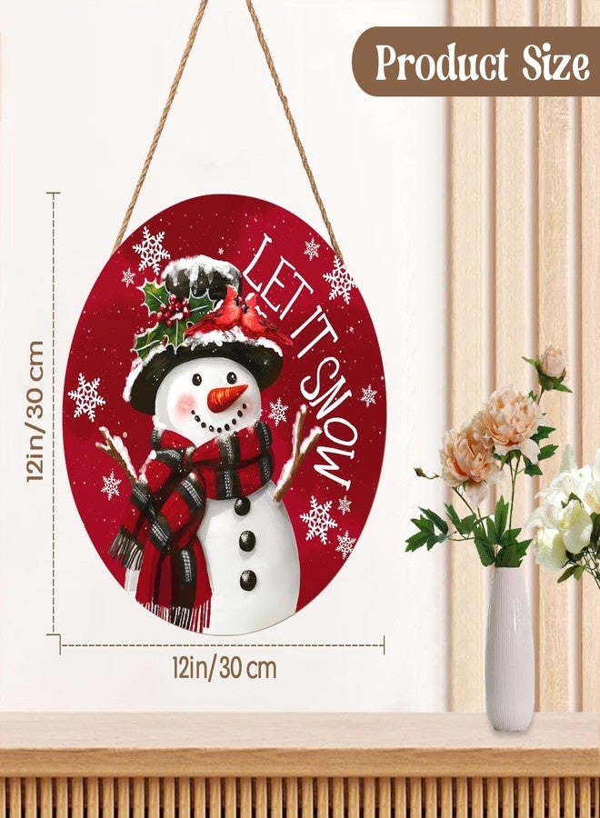 Harooni Christmas Snowman Front Door Sign Snowflake Wood Door Hanger for Outdoor Outside Porch Winter Cardinal Birds Decoration Welcome Sign Farmhouse Round Wall Hanging Xmas Wreath Decor for Home 12"x12" - Image 2