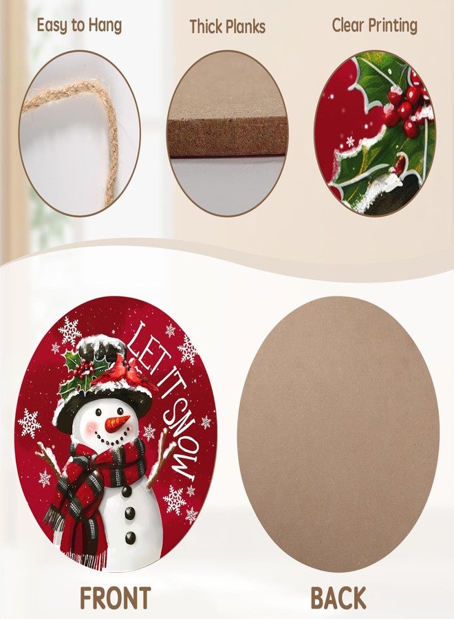 Harooni Christmas Snowman Front Door Sign Snowflake Wood Door Hanger for Outdoor Outside Porch Winter Cardinal Birds Decoration Welcome Sign Farmhouse Round Wall Hanging Xmas Wreath Decor for Home 12"x12" - Image 3
