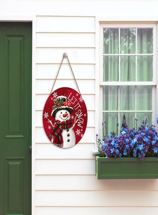Harooni Christmas Snowman Front Door Sign Snowflake Wood Door Hanger for Outdoor Outside Porch Winter Cardinal Birds Decoration Welcome Sign Farmhouse Round Wall Hanging Xmas Wreath Decor for Home 12"x12" - Image 4