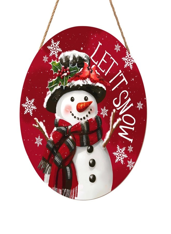 Harooni Christmas Snowman Front Door Sign Snowflake Wood Door Hanger for Outdoor Outside Porch Winter Cardinal Birds Decoration Welcome Sign Farmhouse Round Wall Hanging Xmas Wreath Decor for Home 12"x12" - Image 1