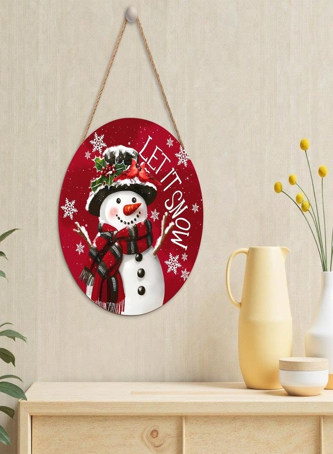 Harooni Christmas Snowman Front Door Sign Snowflake Wood Door Hanger for Outdoor Outside Porch Winter Cardinal Birds Decoration Welcome Sign Farmhouse Round Wall Hanging Xmas Wreath Decor for Home 12"x12" - Image 5