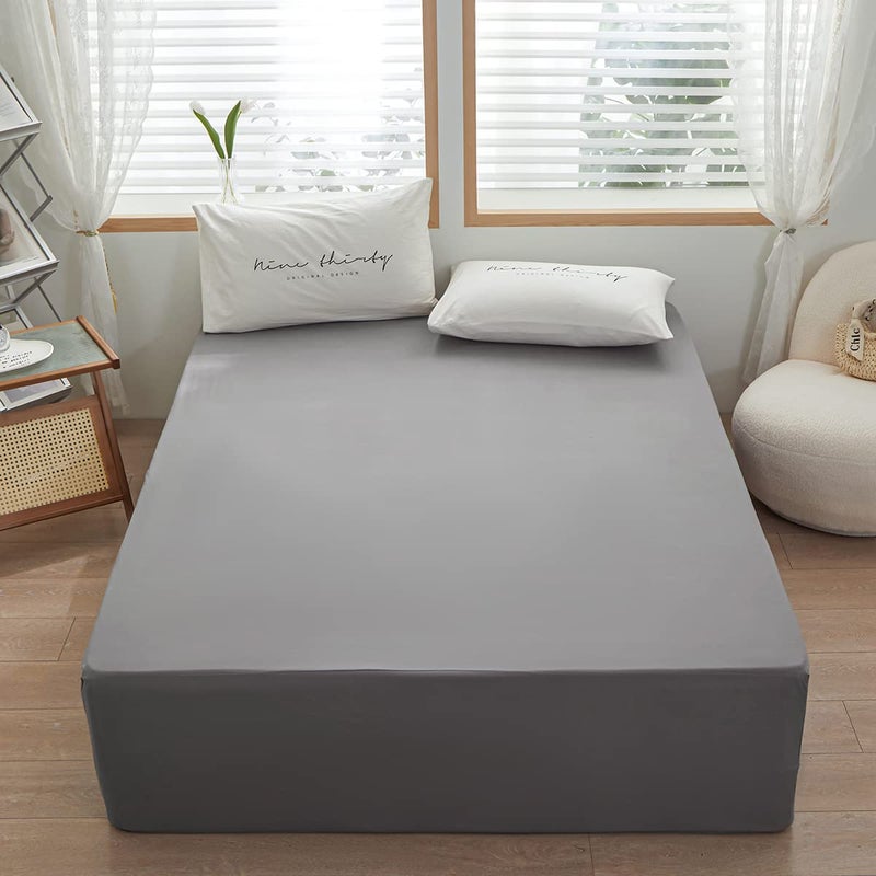 rushrushlulu Bedding TwinXL Size Fitted Sheet Only-TwinXL Size Deep Pocket Bottom Fitted Sheet Fits 15inches Bed Matress Sheet Soft and Microfiber Easy Care-Light Gray - Image 2