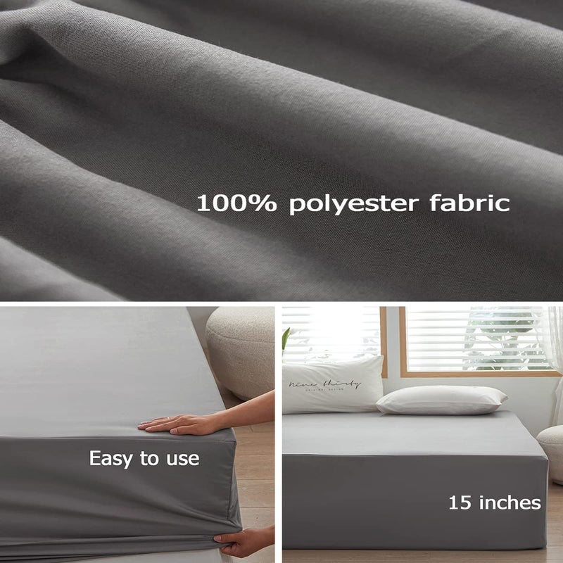 rushrushlulu Bedding TwinXL Size Fitted Sheet Only-TwinXL Size Deep Pocket Bottom Fitted Sheet Fits 15inches Bed Matress Sheet Soft and Microfiber Easy Care-Light Gray - Image 3