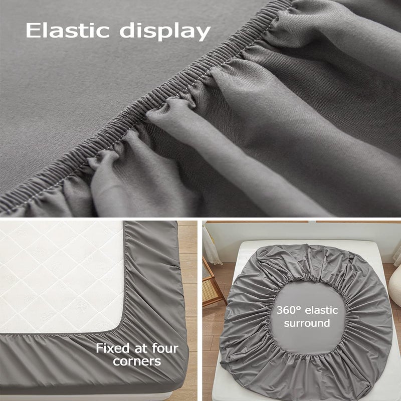 rushrushlulu Bedding TwinXL Size Fitted Sheet Only-TwinXL Size Deep Pocket Bottom Fitted Sheet Fits 15inches Bed Matress Sheet Soft and Microfiber Easy Care-Light Gray - Image 4