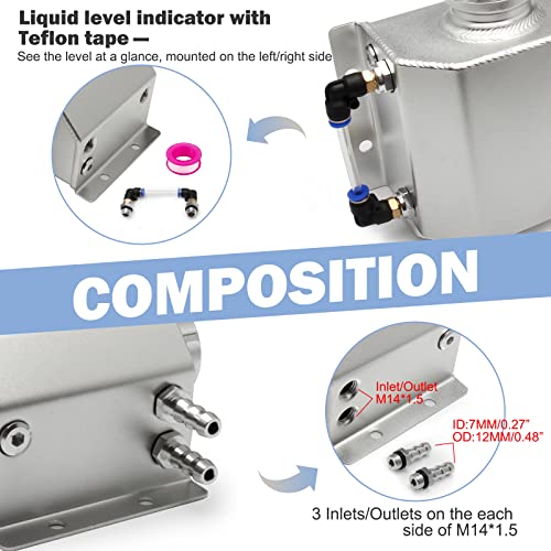 YIUIY Universal Coolant Reservoir Overflow Tank 1l Aluminum Coolant Radiator Expansion Tank Silver - Image 4