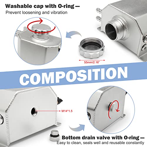 YIUIY Universal Coolant Reservoir Overflow Tank 1l Aluminum Coolant Radiator Expansion Tank Silver - Image 3