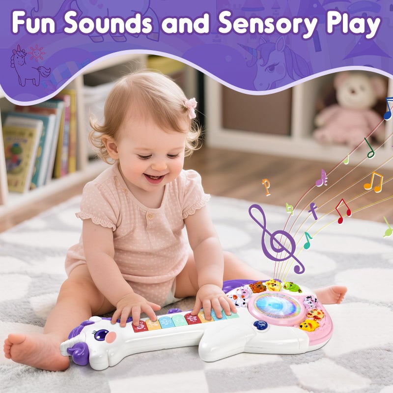 Marstone Toys for 1 2 Year Old Girl Birthday Gifts: Baby Musical Unicorn Toys 12-18 Months, Educational Cartoon Guitar for Toddler Boy Kid 1-3, Infant 1st First Interactive Learning Birthday Present - Image 5