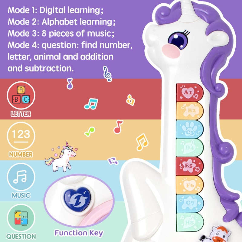 Marstone Toys for 1 2 Year Old Girl Birthday Gifts: Baby Musical Unicorn Toys 12-18 Months, Educational Cartoon Guitar for Toddler Boy Kid 1-3, Infant 1st First Interactive Learning Birthday Present - Image 3