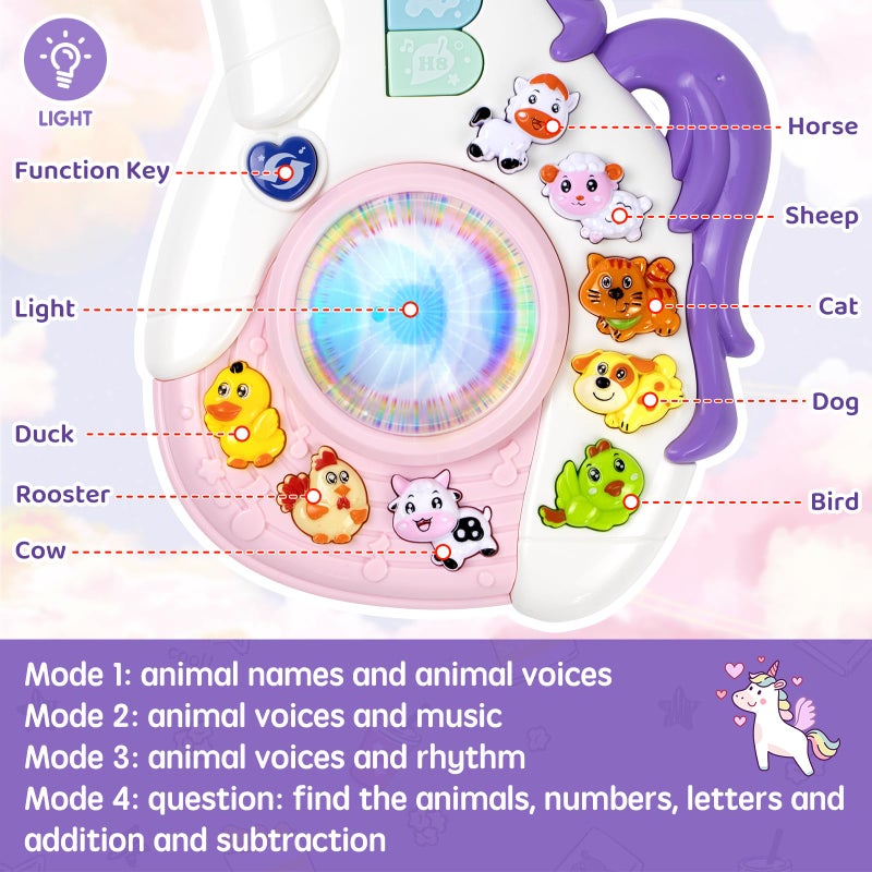 Marstone Toys for 1 2 Year Old Girl Birthday Gifts: Baby Musical Unicorn Toys 12-18 Months, Educational Cartoon Guitar for Toddler Boy Kid 1-3, Infant 1st First Interactive Learning Birthday Present - Image 4
