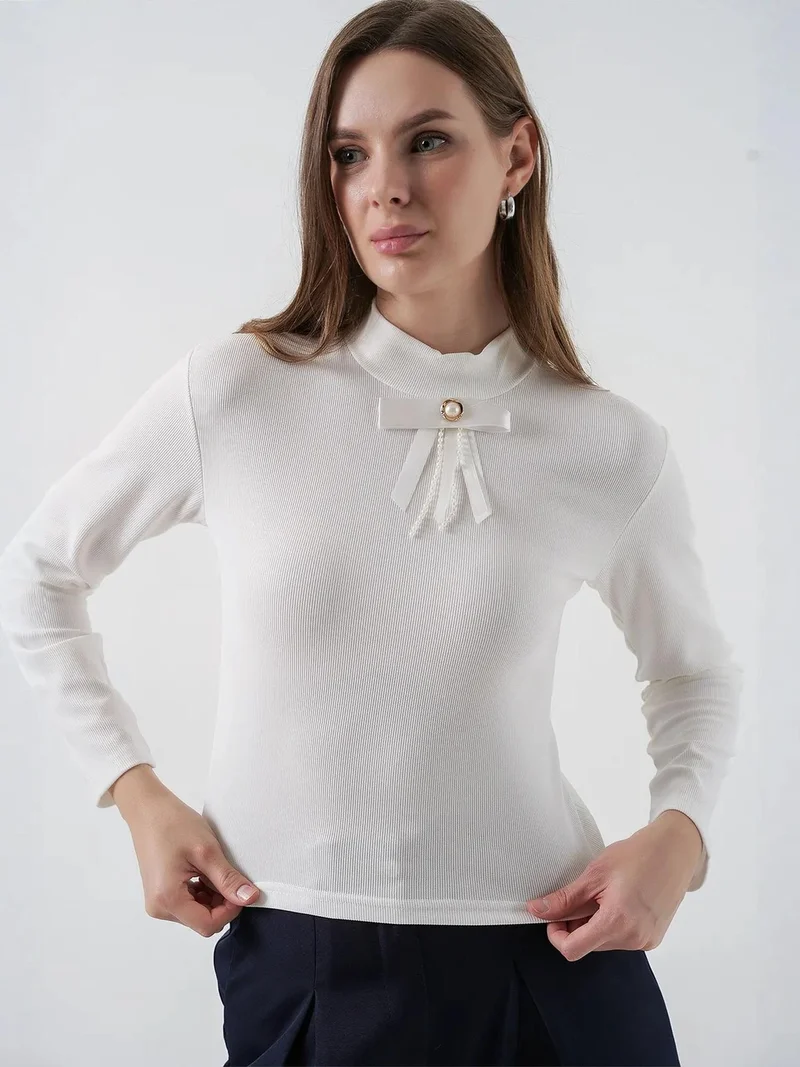 BDART Fitted Long Sleeve Half Turtleneck Blouse with Ribbon Detail