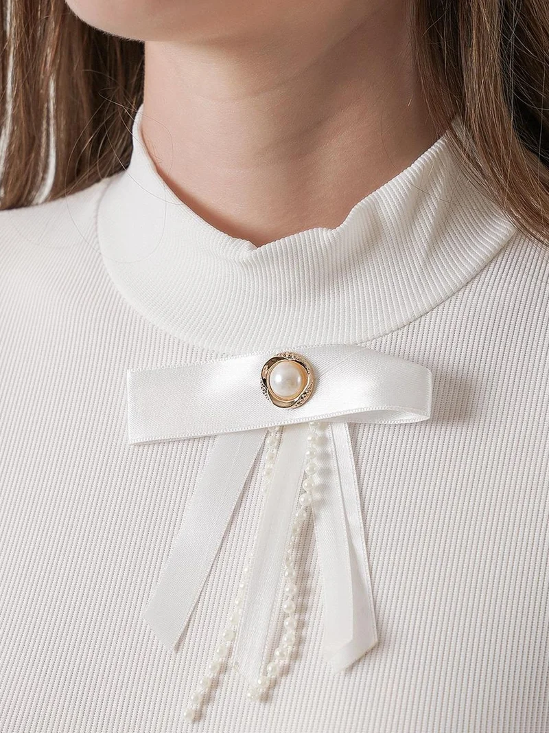 Big Dart White BDART Fitted Long Sleeve Half Turtleneck Blouse with Ribbon Detail for Women | Best Price UAE