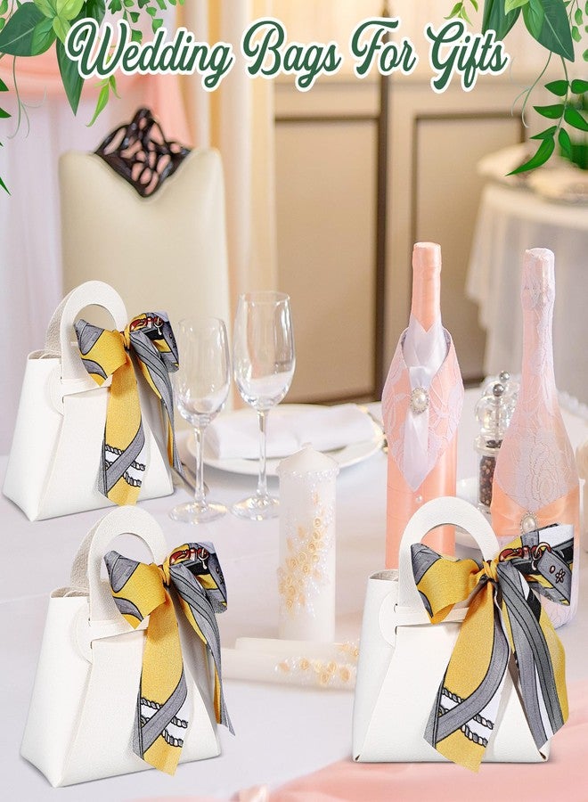 Abbylike 18 Pcs PU Leather Wedding Candy Bags with Ribbon Candy Bag with Handle Party Favor Bags Purse Party Favor Bags for Wedding Baby Showers Birthday(White) - Image 5