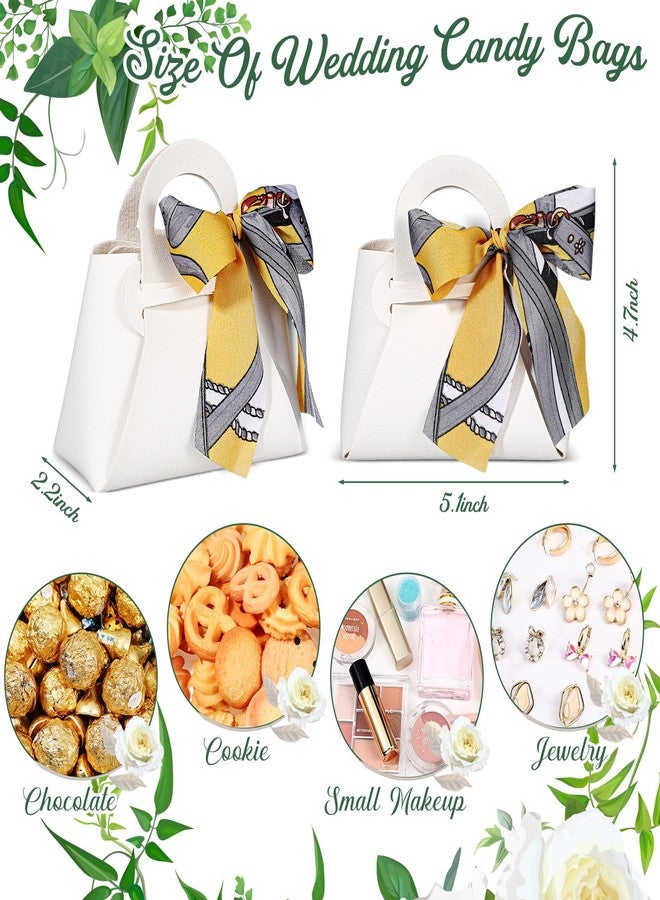 Abbylike 18 Pcs PU Leather Wedding Candy Bags with Ribbon Candy Bag with Handle Party Favor Bags Purse Party Favor Bags for Wedding Baby Showers Birthday(White) - Image 2