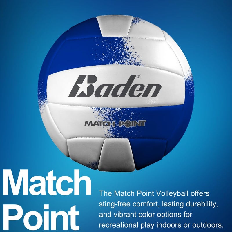 Baden | Match Point | Cushioned Synthetic Leather | Outdoor Recreation Backyard Volleyball + College Camp Ball | All Ages | Official Size 5 | Royal Blue/White - Image 2