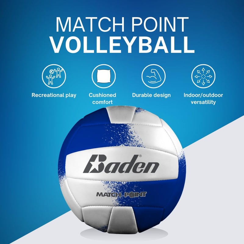 Baden | Match Point | Cushioned Synthetic Leather | Outdoor Recreation Backyard Volleyball + College Camp Ball | All Ages | Official Size 5 | Royal Blue/White - Image 3