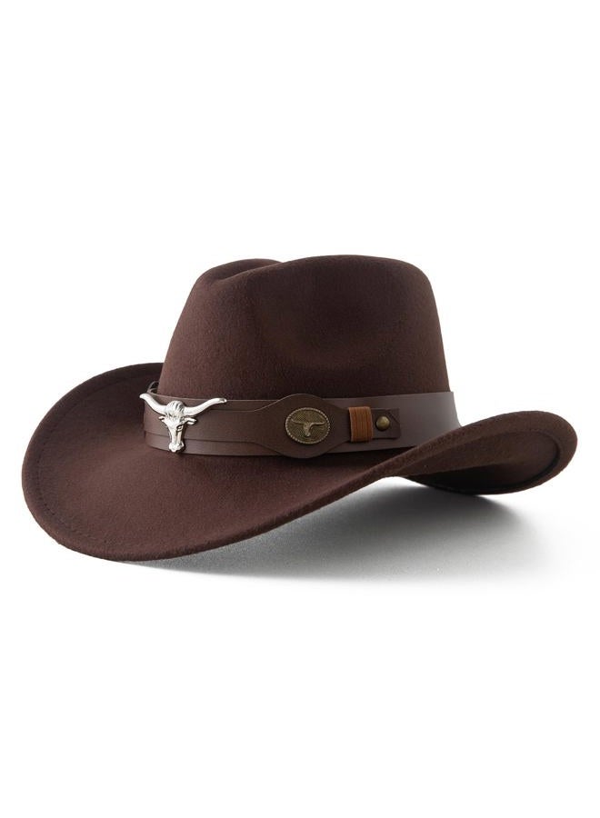 Jastore Kids Western Hats Boys Girls Cowboy Felt Hat Jazz Fedora Cowgirl Hats with Belt Buckle, Coffee, 1-3T - Image 2