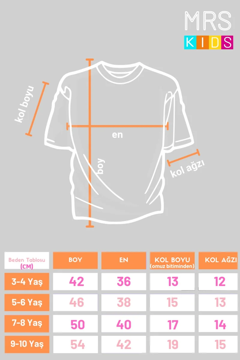 Mrs & Kids Elsa Oversize Girl's Label Detailed Crew Neck 100% Cotton T-Shirt