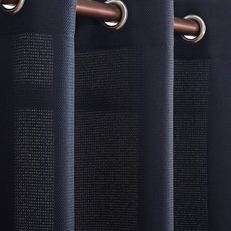 No. 918 Montego Casual Textured Semi-Sheer Grommet Curtain Valance  56"" x 14"" Kitchen Tier Pair  Navy Blue - Image 2