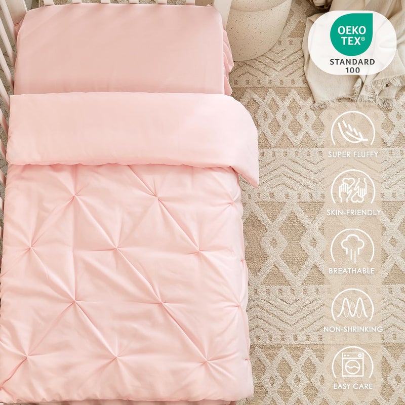 NacoMoco 3-Piece Pink Crib Bedding Set for Girls - Ultra Soft & Skin Friendly Baby Girl Bedding Crib Set Includes Crib Comforter, Sheet & Skirt (Light Pink) - Image 4