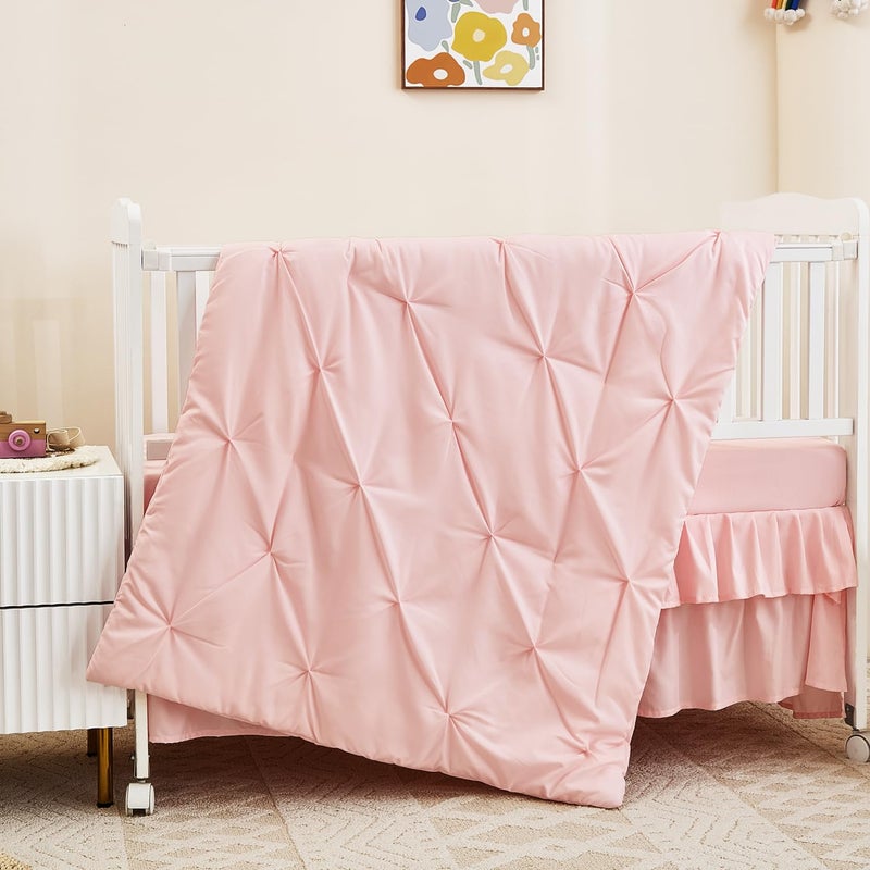 NacoMoco 3-Piece Pink Crib Bedding Set for Girls - Ultra Soft & Skin Friendly Baby Girl Bedding Crib Set Includes Crib Comforter, Sheet & Skirt (Light Pink) - Image 2