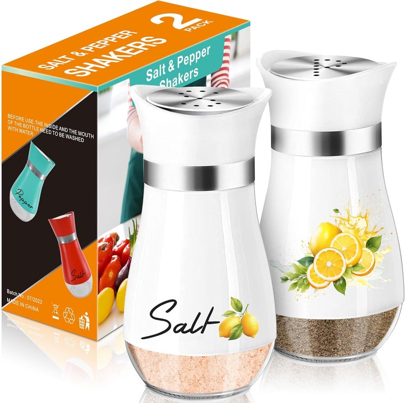 Arrozon Lemon Salt and Pepper Shakers Set,4 oz Glass Bottom Salt Pepper Shaker with Stainless Steel Lid Kitchen Decor and Accessories Farmhouse Gifts Refillable Design(Lemon) - Image 1