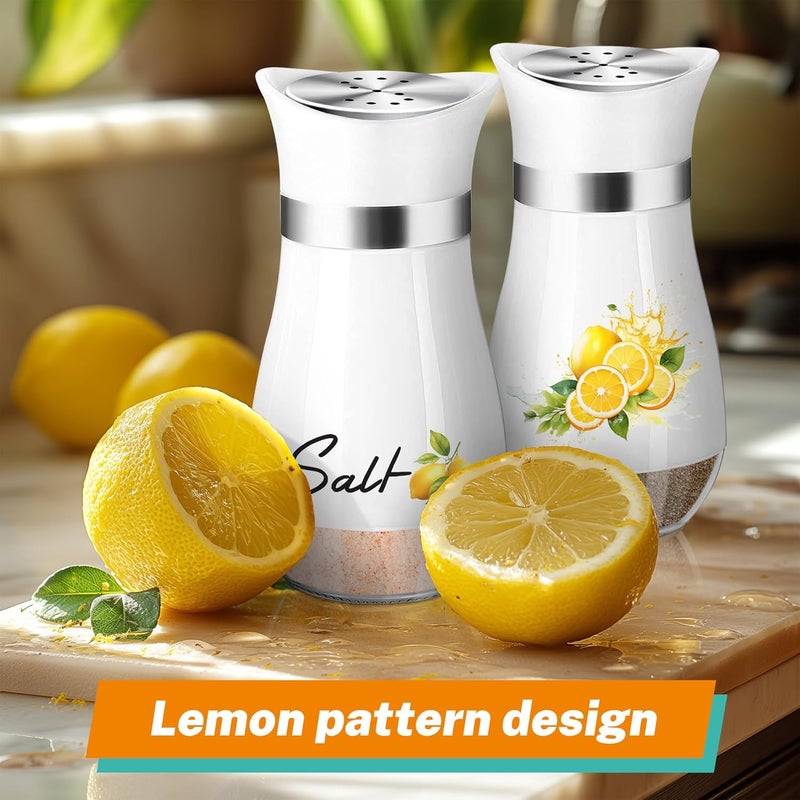 Arrozon Lemon Salt and Pepper Shakers Set,4 oz Glass Bottom Salt Pepper Shaker with Stainless Steel Lid Kitchen Decor and Accessories Farmhouse Gifts Refillable Design(Lemon) - Image 2