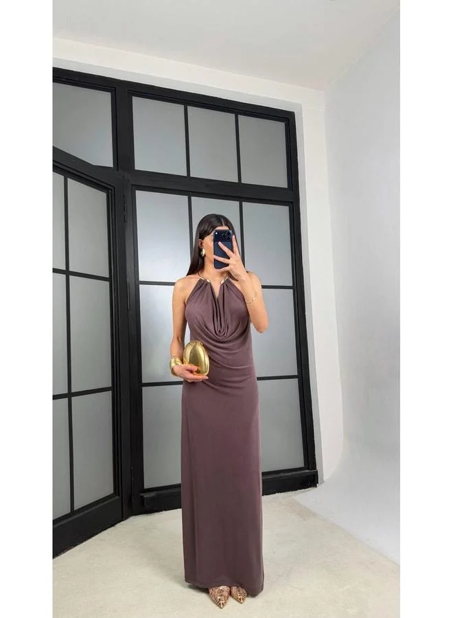 GAUS Coffee Necklace Detailed Premium Modal Fabric Dress GAUS-01367.