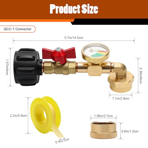Luxiv 1+5Pcs Propane Refill Adapter for 1 Lb Tank, Luxiv 1P Propane Refill Elbow Adapter with Gauge and Valve, 4P 1LB Bottles Cap, 1 Sealing Tape from 5-40LB to 1LB Tank - Image 3