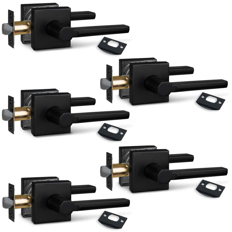 NEWBANG 5Pack HallCloset Lever Handle Lock in Aged Matt Black Door Lock Handle in Matt Black for Passage DoorHD1601DBPS5P